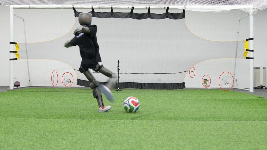 Robot soccer player dents wall with terrifying kicks